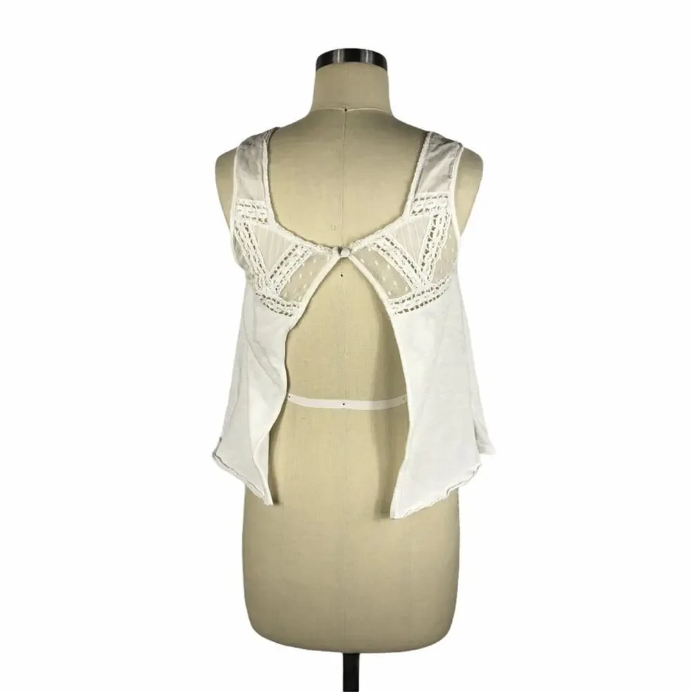 FREE PEOPLE White Cropped Lace‎ Tank Top S Festival